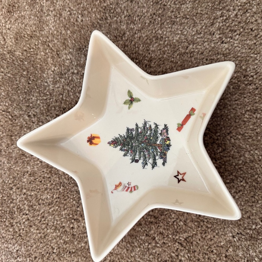 Spode Christmas Jubilee Star Shaped Ceramic‎ Bowl Holiday Tree Pattern Rare VTG